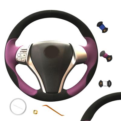 Custom Black Suede Leather Steering Wheel Cover for Nissan Qashqai Rogue Pulsar 2014-2018
