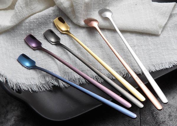 Long Handle Coffee Mixing Spoon , Dazzling Gold Plated Metal Mixing Spoon