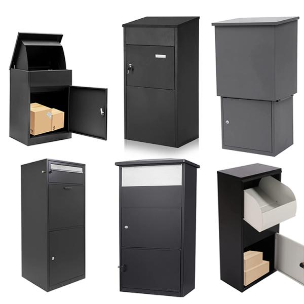 Коробка доставки на крыльце с металлической почтой с замком