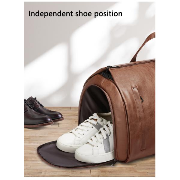 Наружная кожаная сумка для путешествий из ПУ коричневая с отдельным обувным отсеком