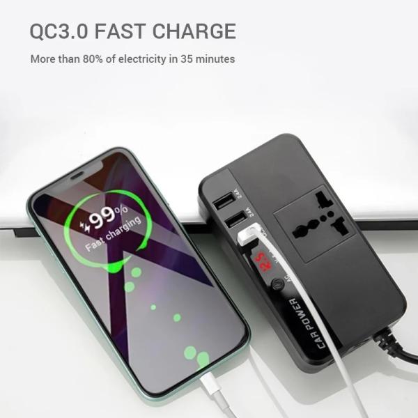 200W Truck Car Inverter DC 24V 12V to AC 220V Converter Power Charger Adapter USB Fast Charge Station
