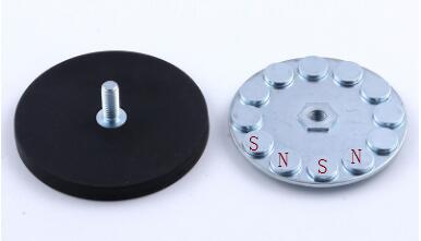 D88x8mm Round Rubber Coated Magnet Base With Outer Thread 45kg Pull Force Round Shape