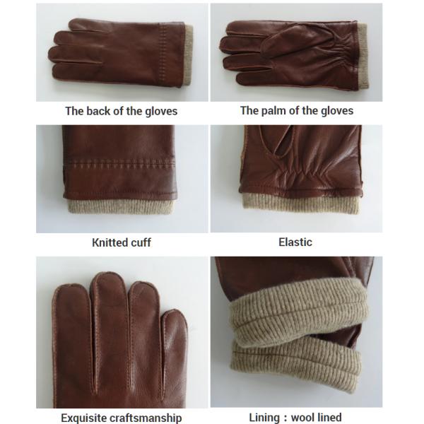 Classical Leather Shearling Gloves Leather Men Gloves Winter Knit Cuff