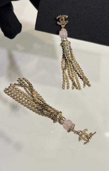 18K Gold Plated Pink Crystal Tassel Drop Earrings 25A
