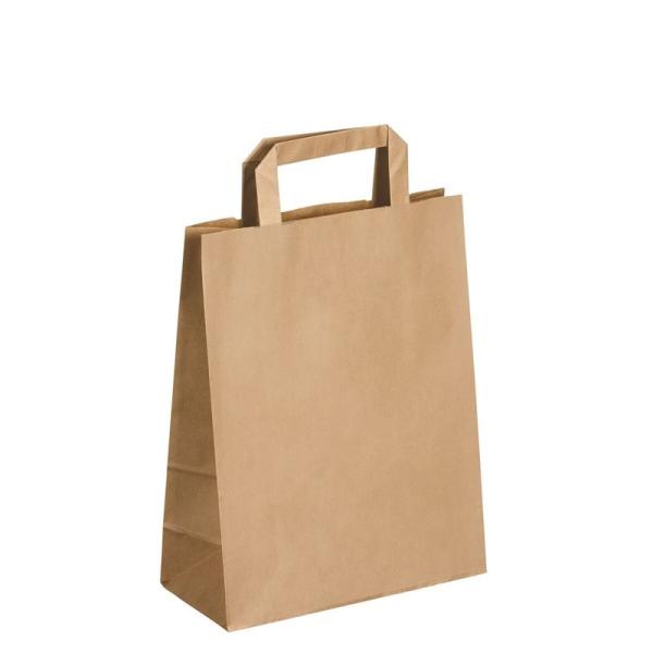 Custom Brown Kraft Paper Carrier Bag With Flat Handle For Packaging Food Takeaway