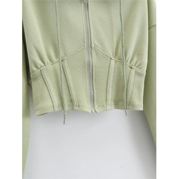 Ultra Short Style Sports Hoodies Waist Closed Fish Bone Long Sleeve