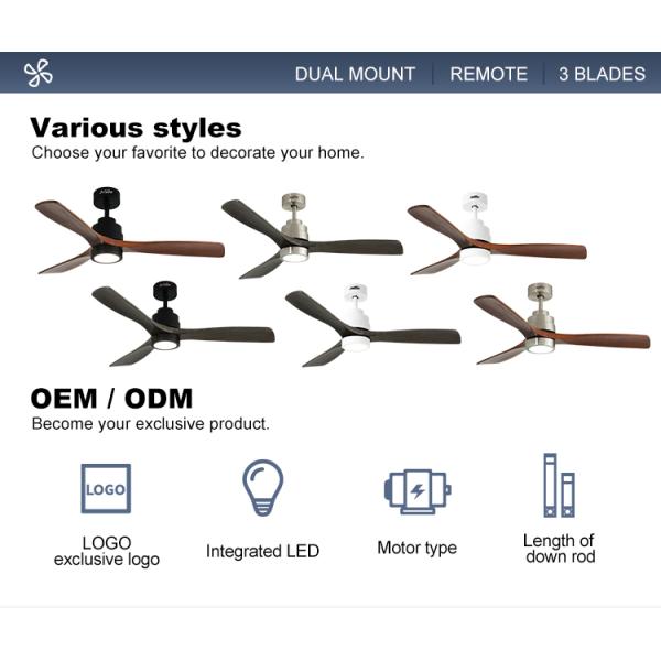 Controle remoto inteligente lâmina de madeira ventoinha de teto luz com 6 velocidades e DC motor de cobre
