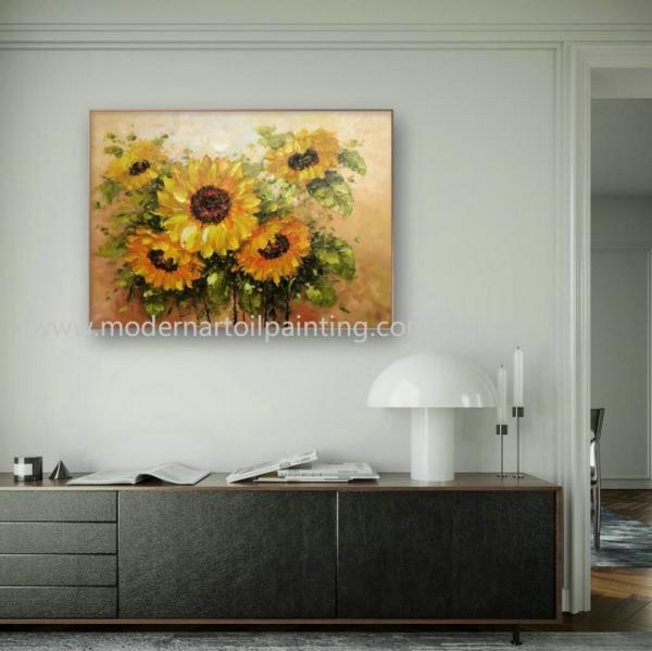 Parede Art For Bedroom das flores da pintura a óleo da faca de paleta do girassol