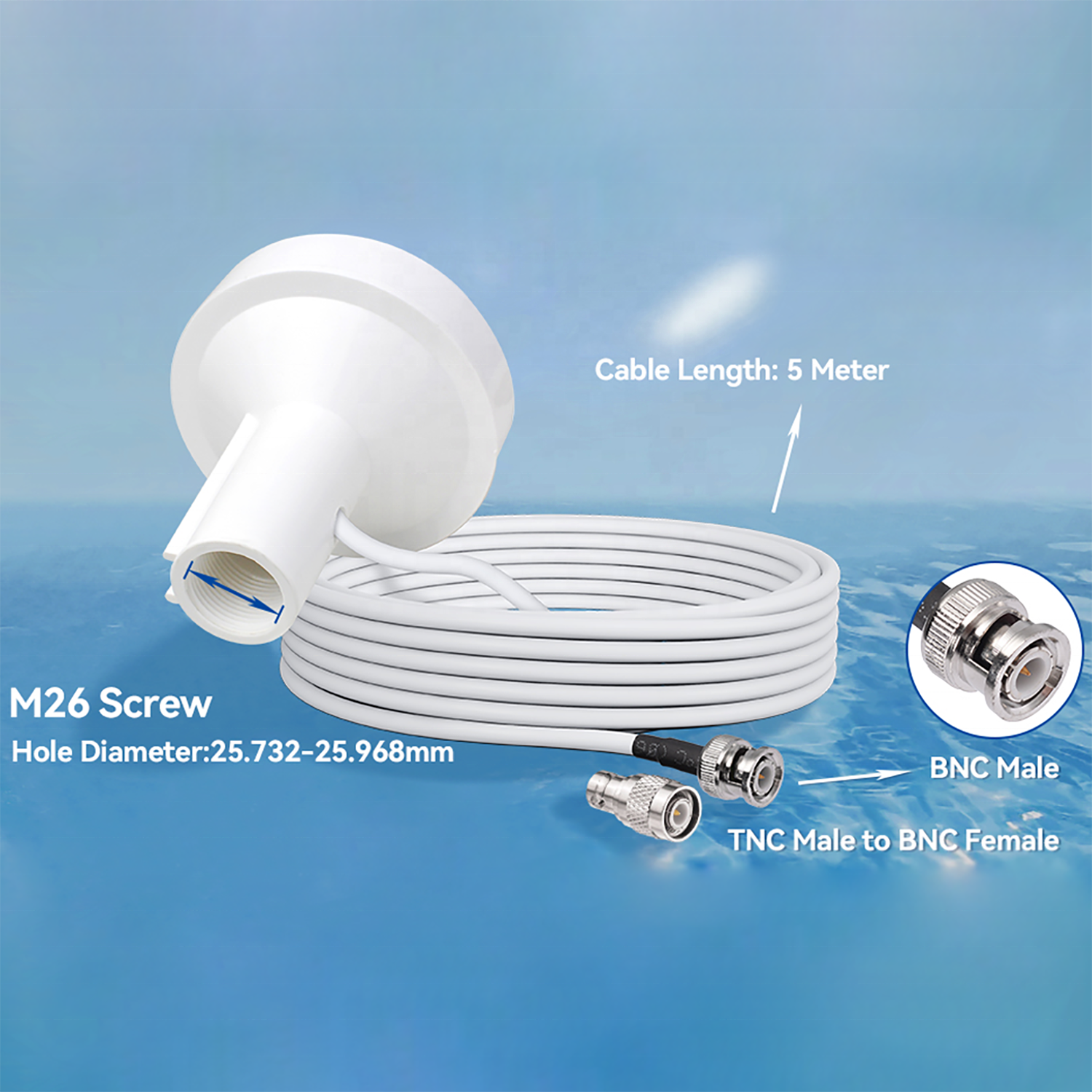 Mushroom Shape GPS MAP Antenna with 5 Meter Cable & TNC or BNC Connector Marine Positioning GNSS Antenna