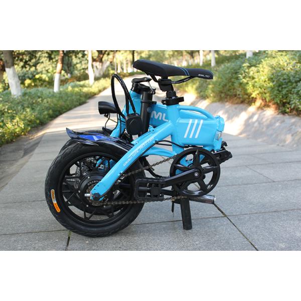 Black Lightweight Foldable Electric Bike Pedals Power Assist 14 Inch Wheels