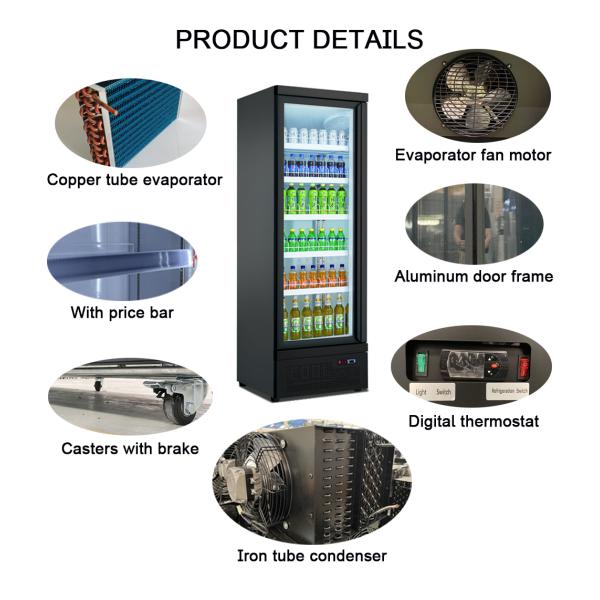 Glass Door Beverage Cooler 450L Upright Soft Drink Beer Refrigerated Display Case