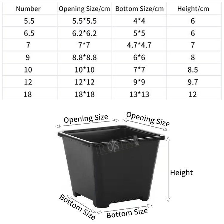 Black Square Plastic Nursery Pot with Drainage Holes Seedling Flower Planter Pot