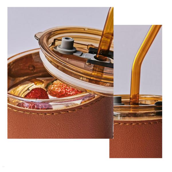 кожаная стеклянная бутылка с водой 450ml со стеклянной соломой