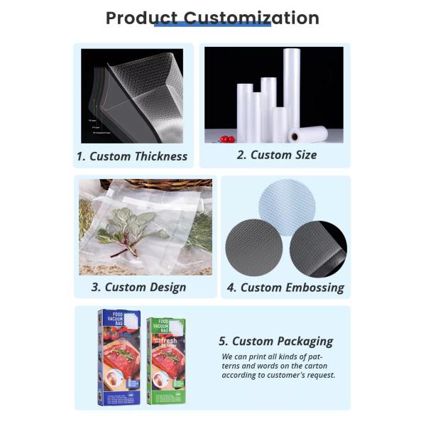 60mic BPA Free Plastic Resealable Pouches Customized Freezer Vac Storage Bag