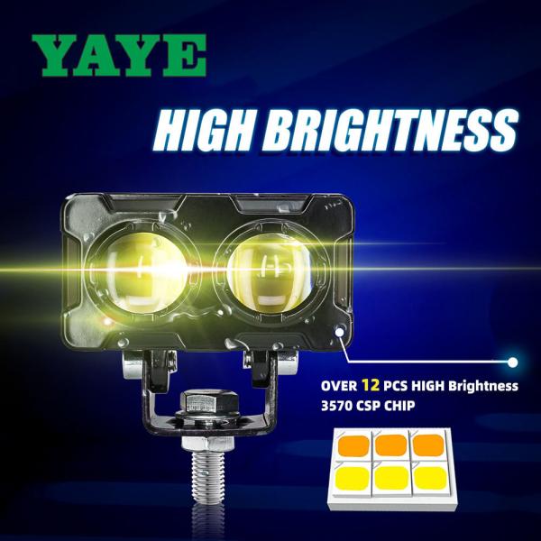 Lâmpada LED de motocicleta 20W 2000LM Farol alto e baixo de dupla cor Lente quadrada externa