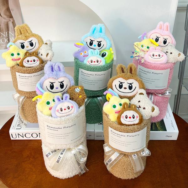 Día de San Valentín muñeca de peluche Labubu Bouquet muñeca regalo para novia y mejor amigo regalo de cumpleaños al por mayor de floristería