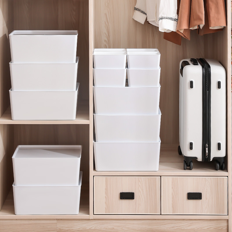 OEM Japanese-inspired Simple Storage Box Plastic Cover Desktop Student Dormitory Bathroom Kitchen Organizer