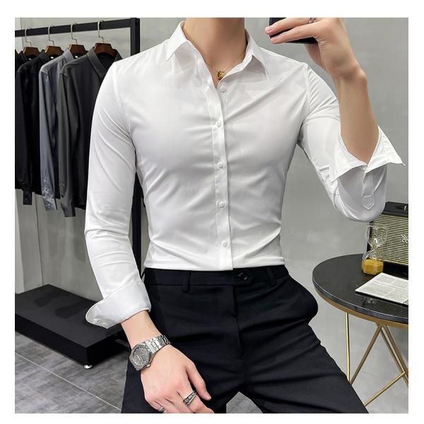 1000 Fashion Autumn Solid Color Long Sleeve Dress Men Clothes Shirts For Men Slim