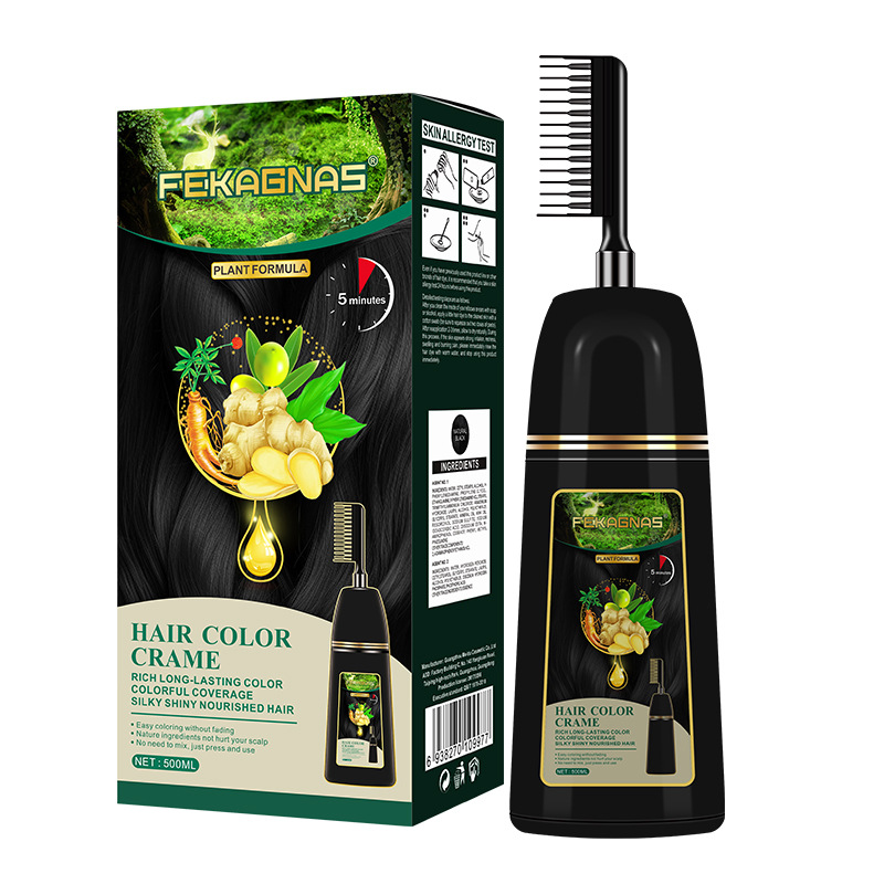 Shampoo colorant capillaire végétal noir rapide 500ml avec peigne/gants