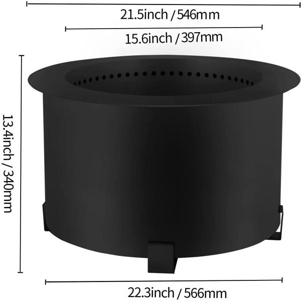 Carbon Steel 21.5 Inch Portable Smoke Free Fire Pit For Picnic Camping Backyard Black
