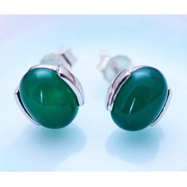 925 Sterling Silver Oval  Green Onyx Bead Stud Earrings(033422W)