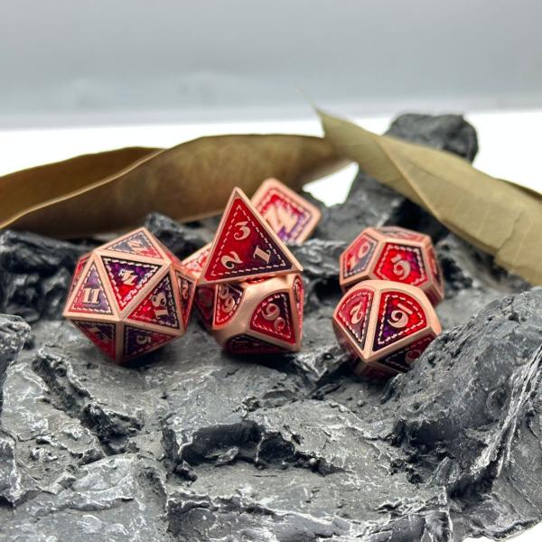 Dragon Scale Solid Metal Dice Set Multi Color DND RPG Bright Colors
