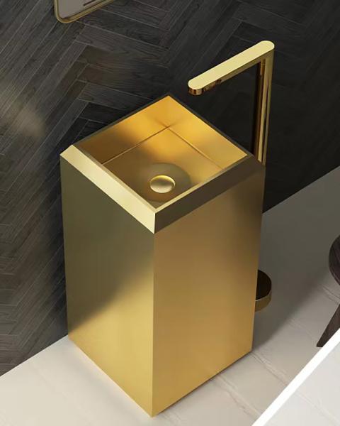 Square Stainless Steel Free Standing Washbasin Sink With PVD Nano Plating Brushed Finish