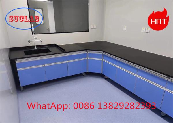 Wood Chemistry Lab Workbenches with Storage And  Fire resistant Chemical resistant Multiple Cabinets