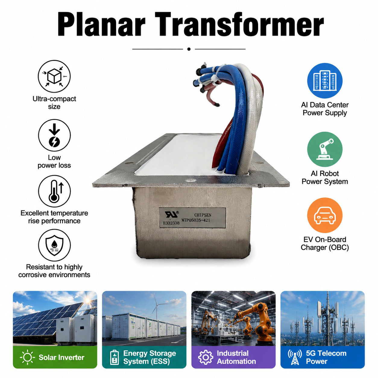 100kHz High Current Planar Transformer PQ6035 Low Loss for AI Server Power