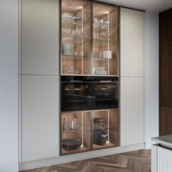 Cabinetero de cocina de diseño moderno de laca o acabado de casa montado en la pared