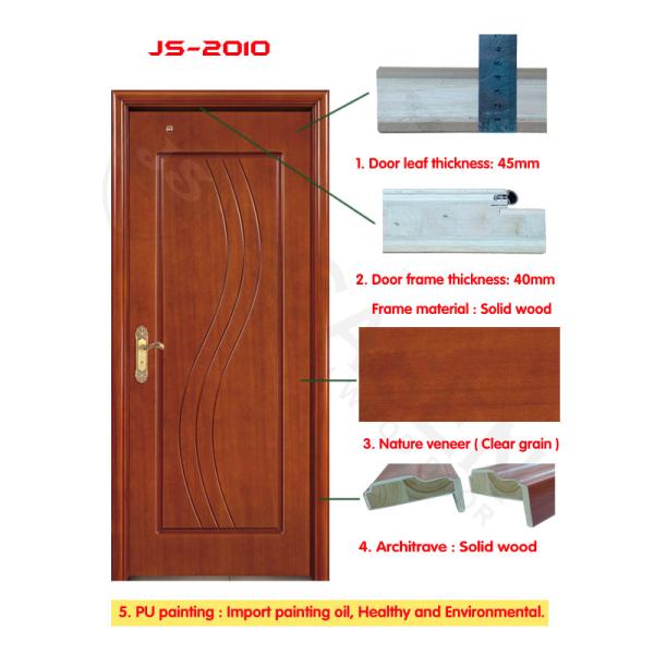 Hotel European PVC Wooden Doors 80mm Width Solid Wood Exterior Door