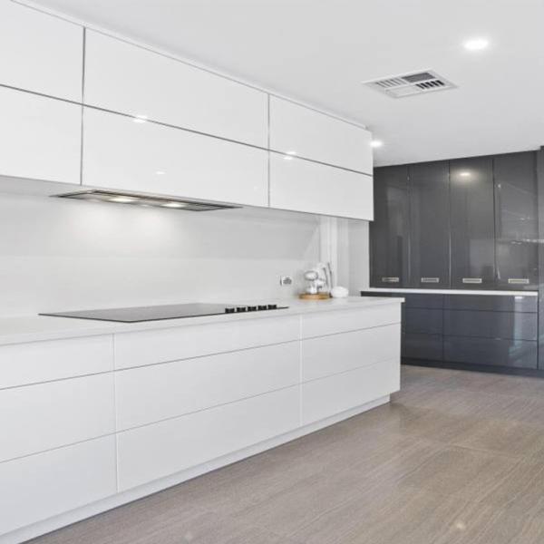 Customized High End Kitchen Cabinets with Island Designs and Modern Glossy Veneer Color