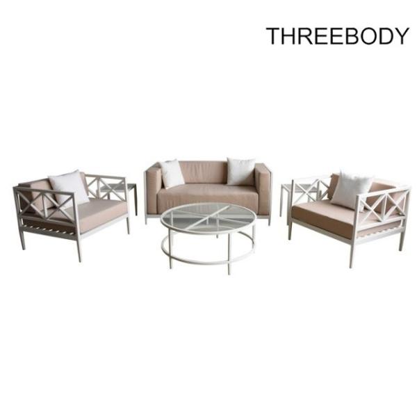4 Seater Outside Table And Chairs  , White Frame Aluminum Sofa Set For Patio Hotel