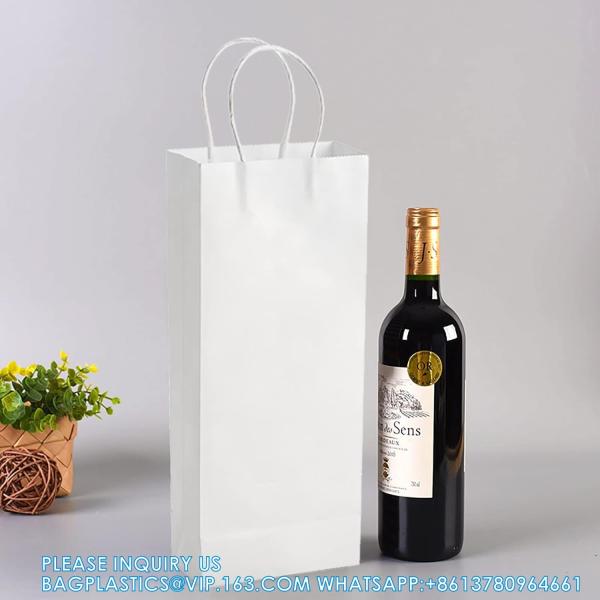 White Paper Wrapping Bags Wine Bags With Handles Bulk Paper Gift Bags Kraft Bags Retail Bags Party Bags