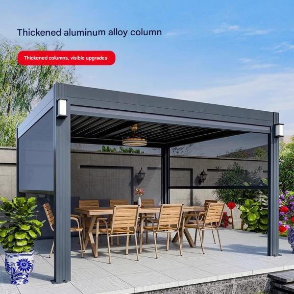 Outdoor Courtyard Four Corner Pavilion with Electric Louver Turning and Aluminium Alloy Frame