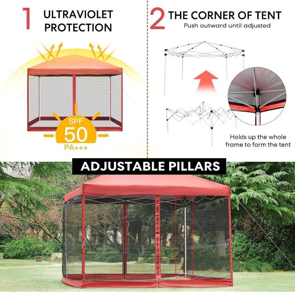 210d Oxford Easy Pop Up Canopy, Outdoor Screen Tent with Mesh Mosquito Netting Side Walls for Camping Picnic Party