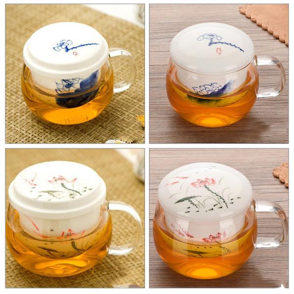 Чашка Инфузер чая боросиликатного стекла с емкостью керамического фильтра/крышки 280мл