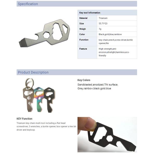 Outdoor Titanium Camping Parts EDC Bottle Opener Key Shaped Multi Tools
