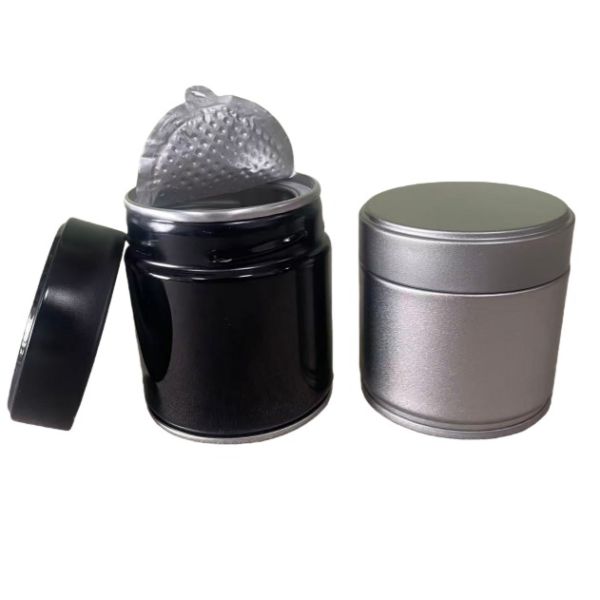 20g 30g Black Round Macha Tea Powder Tin Cans 60mm*H60mm Silver Tinplate Cans