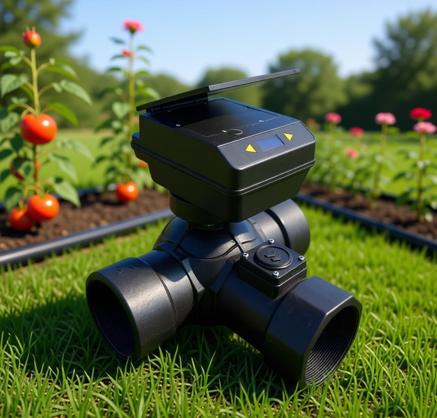 4G Intelligent Solar Powered 3-Way PVC Ball Valve, T-Port Wireless Smart Irrigation Valve for Automated Water Diversion