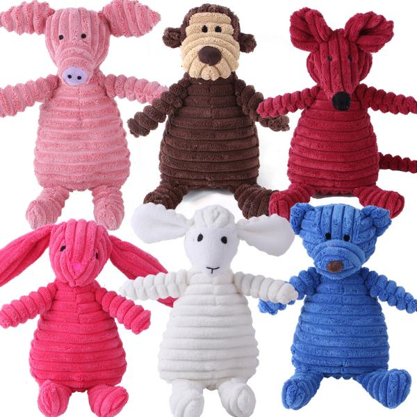 Juguetes para mascotas para juegos en interiores Juguetes de perro de color corduroy Forma de animal Plush Squeaky Chew Bite Resistente a los suministros