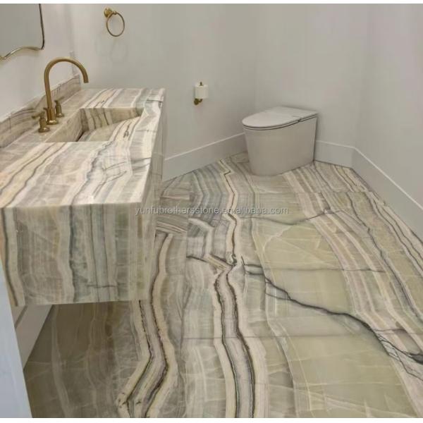 Hotel Bathroom Wall Panel and Vanity Basin with Sink Made of Natural Stone Onyx Marble