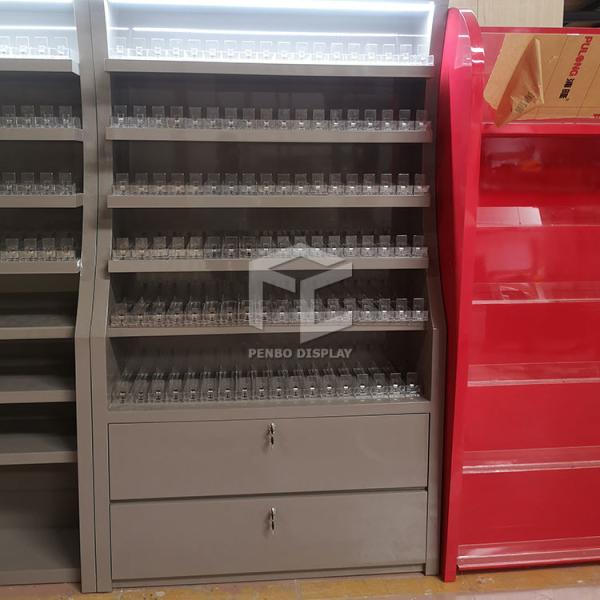T5 LED Cigarette Shop Display Cabinet Brushed Metal Monomer Design
