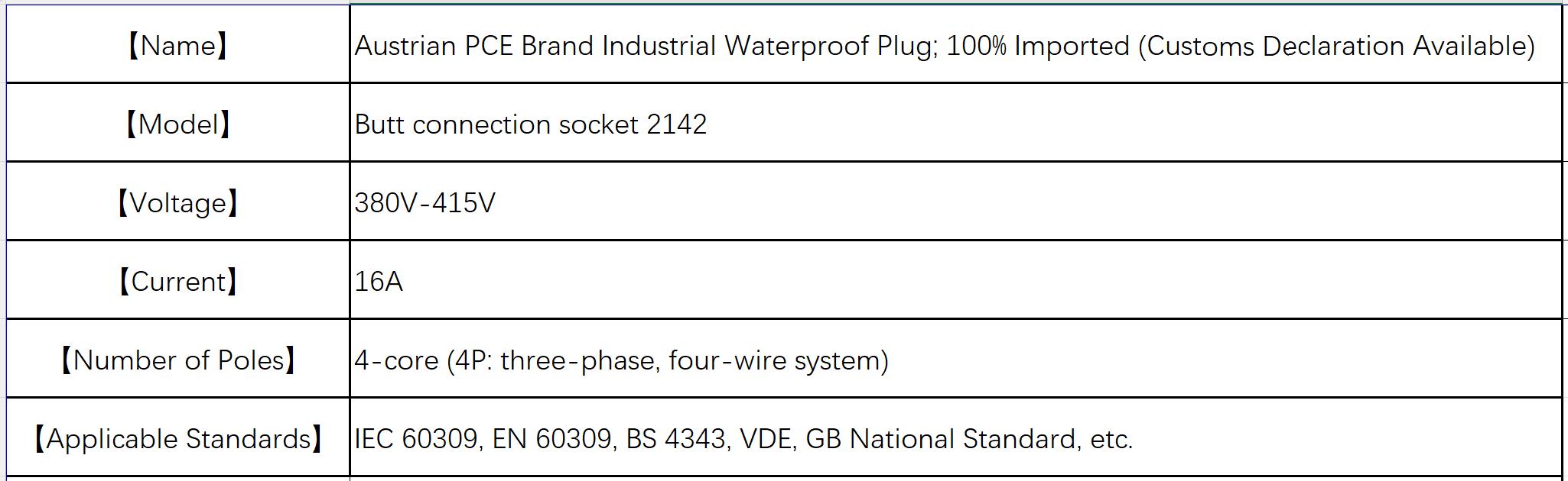 PCE Industrial Waterproof Tunnel Connector Welding Machine Socket 380V-16A-4 Core-IP44- Typ2142