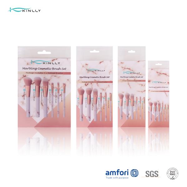Sistema de cepillo plástico del maquillaje del viaje de la manija de Kinlly 6pcs para el cosmético
