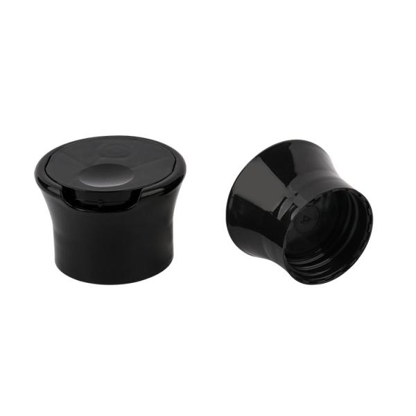 Plastic Press Type Disc Top Cover Black 24/410 Flip Top Caps For Cosmetic Packaging