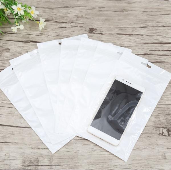 custom design electronic Transparent white pearl film phone shell zipper plastic bags