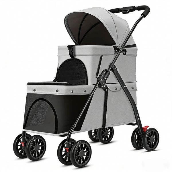 Bulk Foldable Pet Stroller | 4-Wheel Dog Cat Travel Stroller with Basket | Wholesale for Pet Retailers