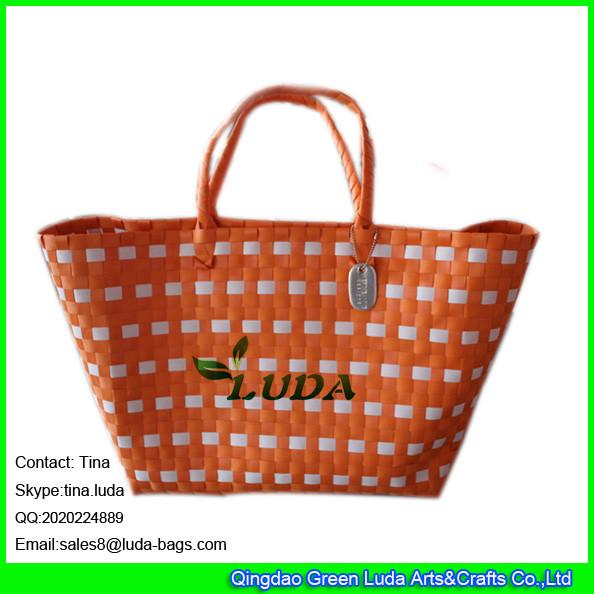 LDSL-027 pink &white mixed woven strap shopping bag large pp beach straw tote bag