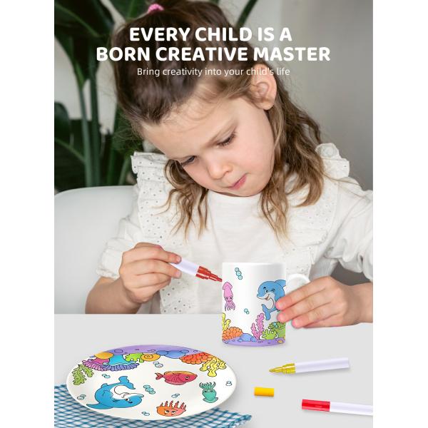 3 Paint Pens Children Didactic Toys Decorate Your Own Porcelain Plate / Mug